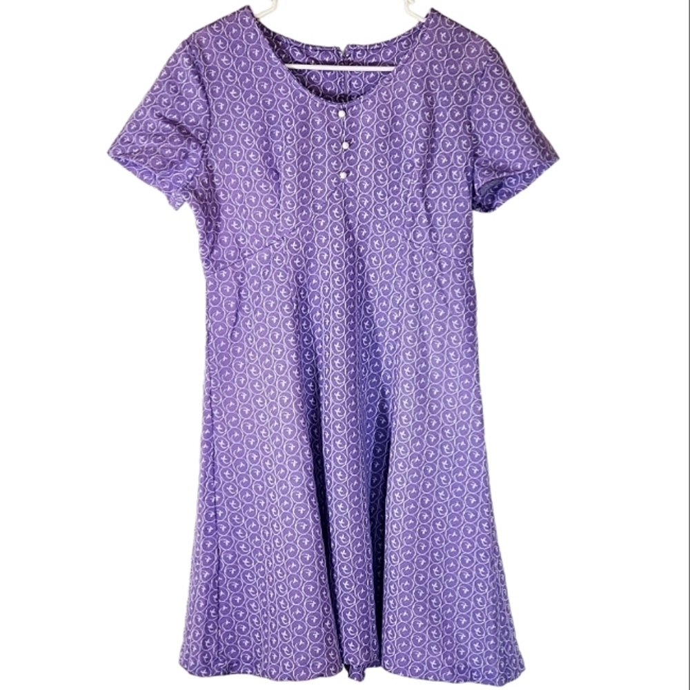 7504 * Vintage 70s Geometric Print Dress Purple White Size Unknown